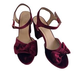 LOFT Burgundy Velvet Bow Platform Heels Ankle Strap Women’s 8.5